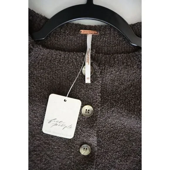 Free People OB2127408 Women's Sz XS Chocolate Brown Sydney Shrunken Cardigan - Picture 3 of 8